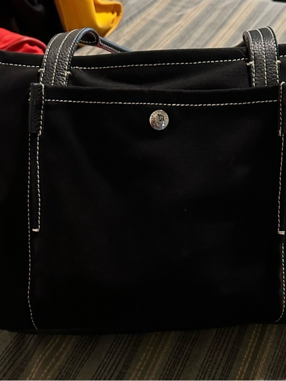 Classic Black Laptop Tote with Contrast Stitching